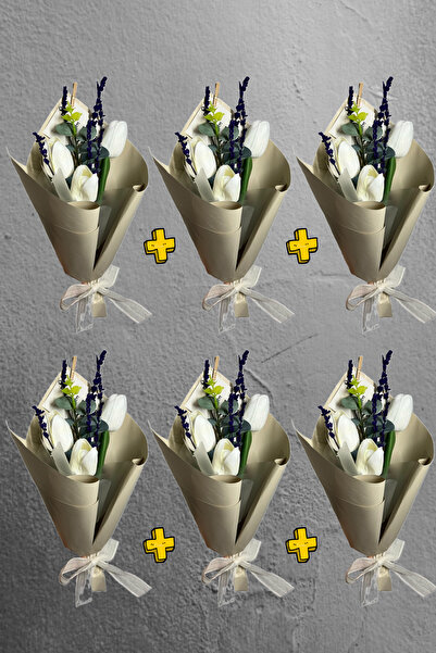 Luxe Floral Bouquet '6' Pieces of Eucalyptus Decorated 3-Piece Mini Tulip Bouquet & Mother's Bouquet & Women's Day & Coffee Side Flower