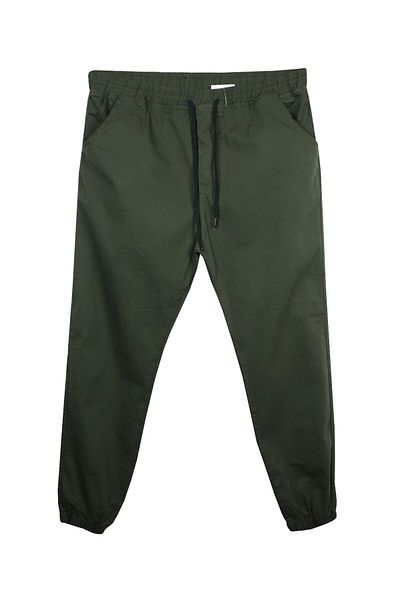 tambattal Large Size Lace-Up Jogger Pants Khaki Green