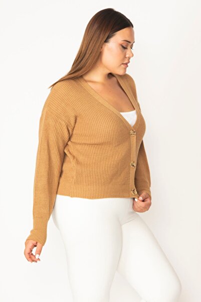 Şans Γυναικεία πλεκτή ζακέτα με κουμπιά με λαιμόκοψη V-γυναικεία 65n27627