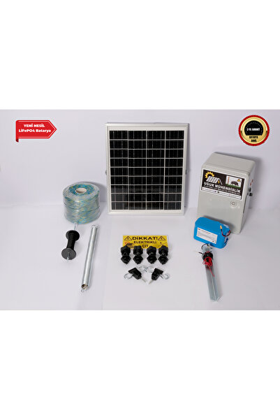 Elektrikli Çit (12A LiFePO Set-3) Domuz Ayı Kovucu 25 Watt Panel 500mt Örgü 100 Ad. Demir İzolatör