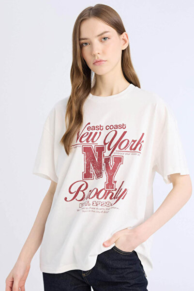 DeFacto Γυναικείο μπλουζάκι με κοντό μανίκι σε υπόλευκο χρώμα E5993AX/WT32