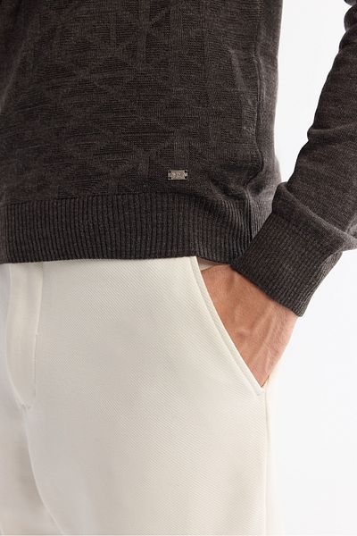 Avva Men's Anthracite Crew Neck Textured Knitwear Sweater E 005110