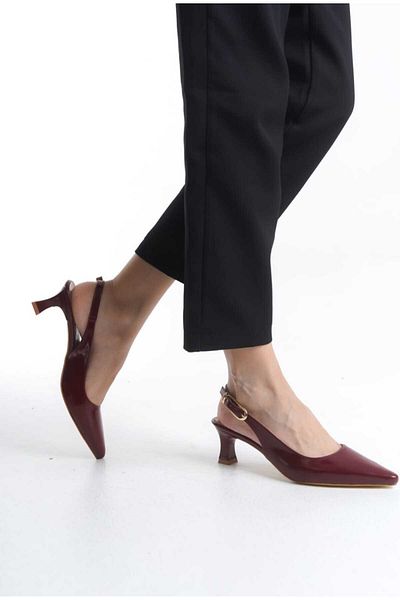 JVC Women's Burgundy Patent Leather Open Back Low Heel Stiletto