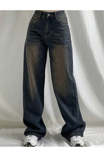 KOTOLOG Smoked Washed Loose Wide Leg Baggy Jean Παντελόνι Rotro