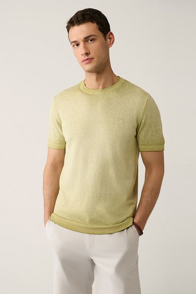 Avva Men's Light Khaki Crew Neck Paint Effect Knitwear T-Shirt A41Y5115