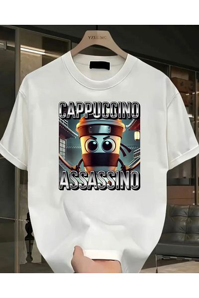 Touz Moda Tung Tung Tung Sahur Cappucino Assassino εμπριμέ πλενόμενο Vintage Unisex Oversize T-shirt