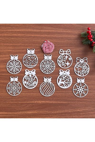 Mu Art Ahşap Mrt 10 Pieces Red White Drawstring Bow Model Wooden Christmas Tree Ornament Art 871301