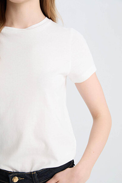 DeFacto Short Sleeve Off-White Women's T-Shirt C3852Ax/Wt32