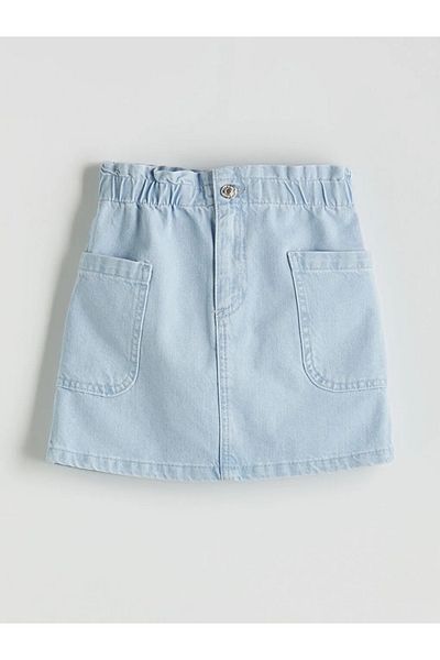 LC Waikiki Fusta de blugi cargo pentru fete LCW Kids albastră cu talie elastică