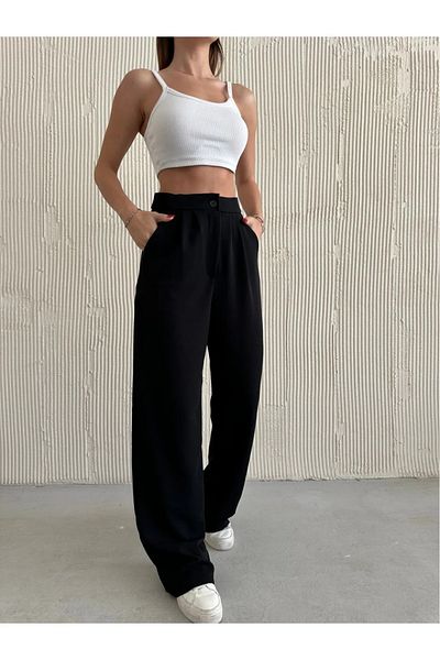 BILDEŞA Women's Black Palazzo Trousers Oversize Cut