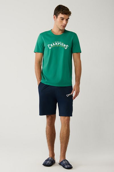 Avva Ανδρικό Green Crew Neck 100% βαμβακερό σορτς με ειδικό κουτί πιτζάμα E 003301
