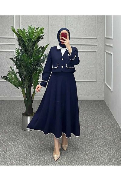 butik hira Σετ μπουφάν φούστα με λεπτομέρεια κεντήματος
