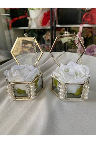 Z&B FLOWERS Altıgen Yüzüklük Cam Kutu Taşlı Yüzük Kutusu Nişan Yüzük Kutusu