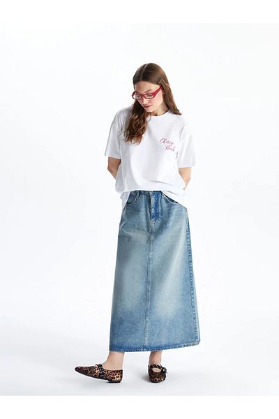 LC Waikiki Fusta de jeans XSIDE albastră cu potrivire standard