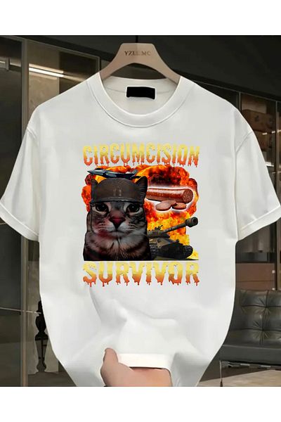 Touz Moda Tung Tung Tung Circumcision Survivor εμπριμέ πλενόμενο Vintage Unisex Oversize T-shirt