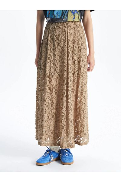 LC Waikiki Xside Beige Elastic Waist Lace Skirt