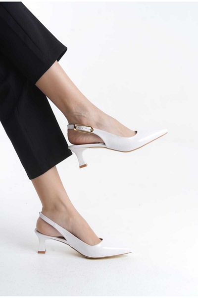 JVC STILETTO DE FEMEI, ALB, PIELE LACUITA, SPATE DESCHIS, TOC MIC
