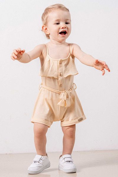 bombe Baby Kids Cream Cotton Rope Strap Comfortable Jumpsuit Salopet Unisex Bottom Top Set Jumpsuit