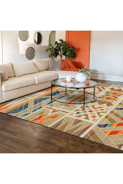 Mu Art Ahşap Mrt Dizayn Crocus Patterned Cotton Based Washable Non-Slip Antibacterial Living Room Carpet 120X1
