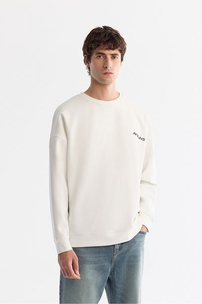 Avva Men's Ecru Crew Neck Elastane Sweatshirt A42Y1248