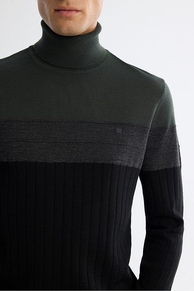 Avva Men's Khaki Full Turtleneck Block Color Woolen Sweater A42Y5013