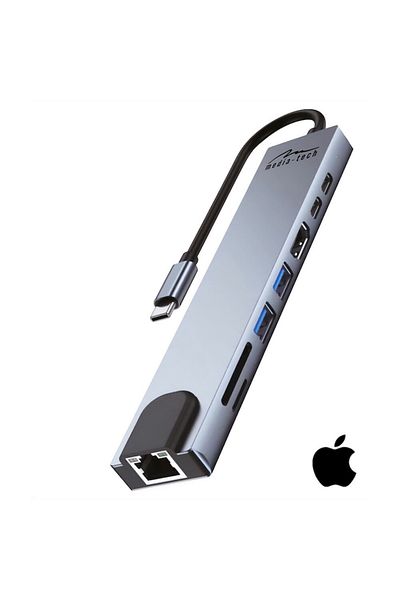Mediatech Hub USB-C 8 în 1 Media-Tech, RJ45 1000 Mbps, HDMI 4K, SD/microSD