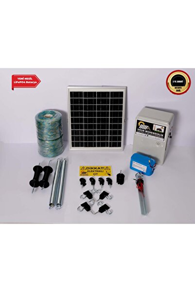 Elektrikli Çit (12A LiFePO Set-8) Domuz Ayı Kovucu 25 Watt Panel 1000mt Örgü 200 Ad. Ağaç İzolatör