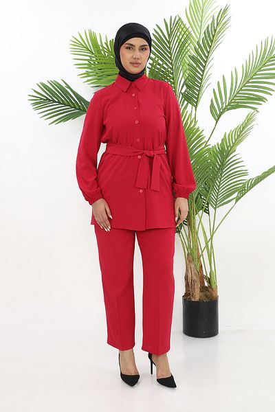 TUNİK Women's Fuchsia Pants Double Tunic Suit
