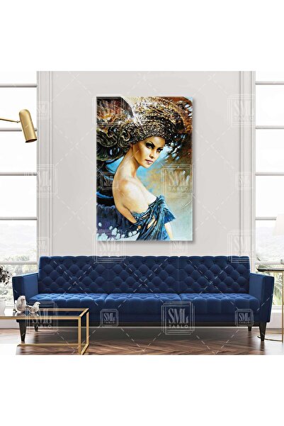 SML TABLO Γυναίκα με μπλε ουρά και χρυσό κεφάλι σε κατακόρυφο καμβά