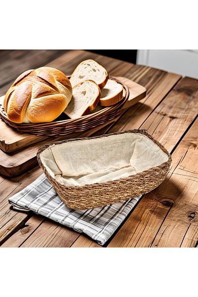 STOREMAX Handmade Wicker Rectangular Bread Loaf with Cloth Inside and Decorative Rectangular Wicker Basket,