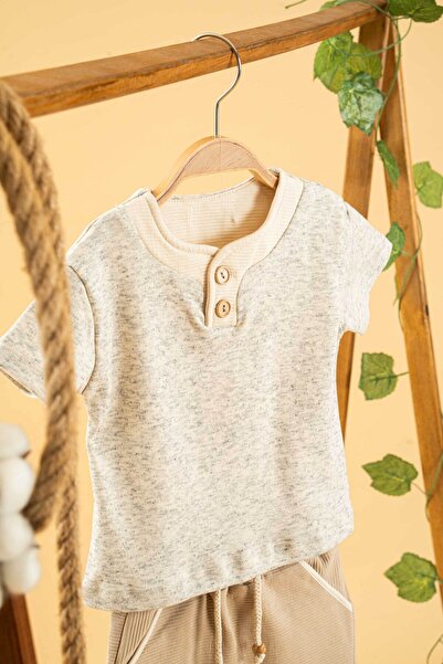 bombe Girl Boy Baby Kids Beige 2-Piece Shorts Suit Cotton Trend Fashion Botto...