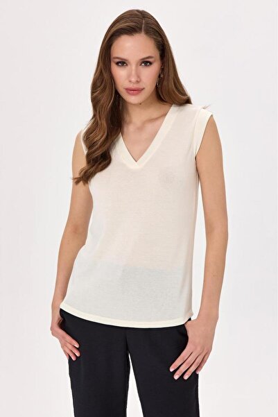 İKİLER V Yaka Mini Kollu Bluz 025-1010