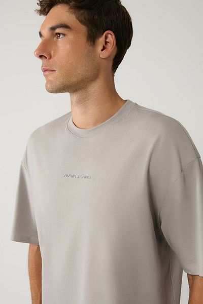 Avva Graues Herren-T-Shirt mit Rundhalsausschnitt, bedruckt, 100 % Baumwolle 001037