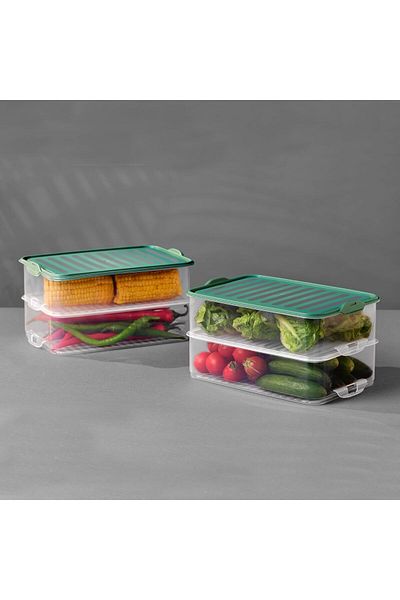 STOREMAX Ezg 2-Piece Clip-On 3.2 Liter Refrigerator Organizer Freezer Microwave Compatible G-463 Storage Container Sage