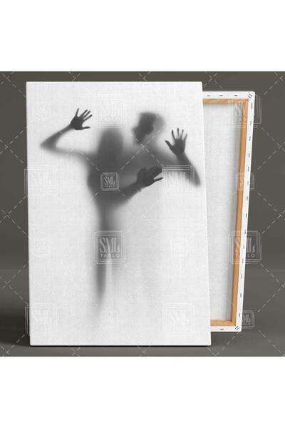 SML TABLO Perde Arkadındaki Kadın Erkek Nü Insan Silüeti Aşk Love Gölge Dikey Kanvas Tablo