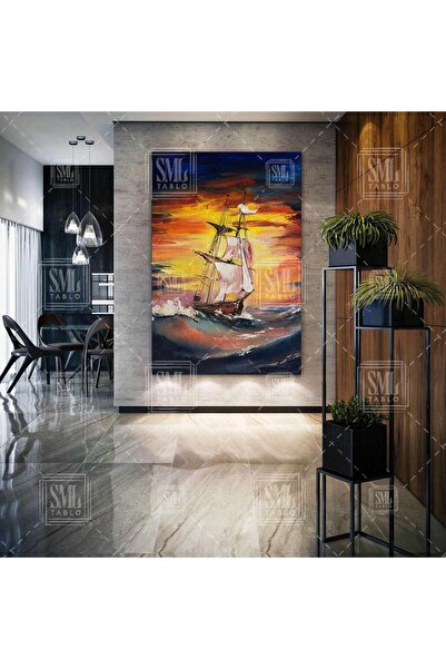 SML TABLO Jedrilica brod pluta na talasima u sumrak prirodni pejzaž more kvad...