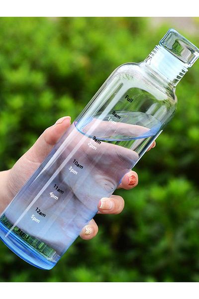 Choice 500ml blue 500ml/16.9oz Transparent Plastic Sport Water Bottle Time Marker Leakproof Juice Milk Cup