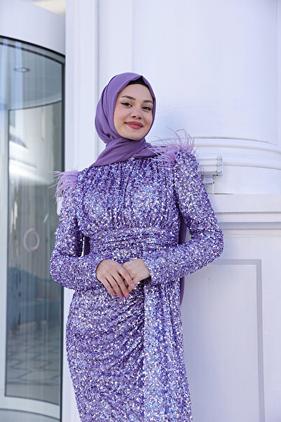 Modarafta Boncuklu Pul Payet Tül Detaylı Şura Tesettür Abiye