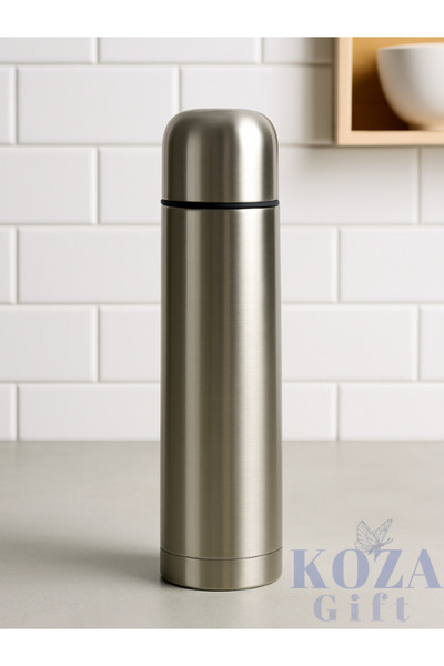keyfisepet en keyifli sepet Bardaklı 1 Litre Gri Paslanmaz Çelik Küçük Termos Bardak Çay Kahve