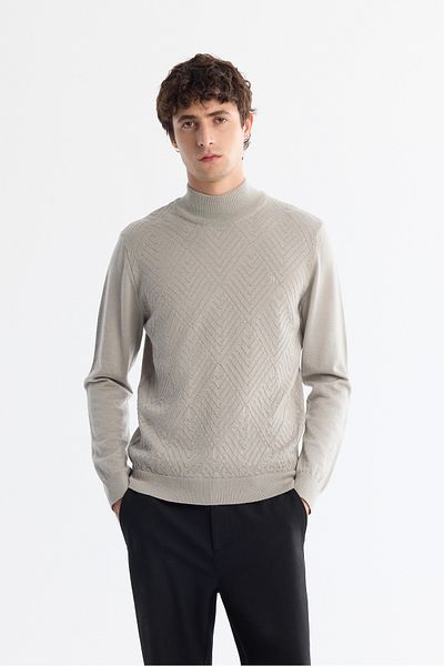 Avva Men's Gray Half Turtleneck Jacquard Wool Blended Knitwear Sweater A42Y5021