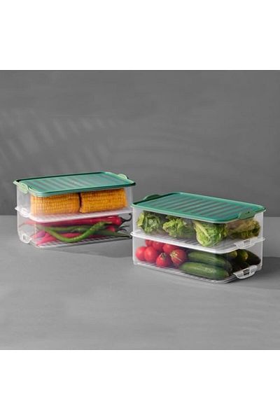 STOREMAX Ezg 2-Piece Clip-On 3.2 Liter Refrigerator Organizer Freezer Microwave Compatible G-463 Storage Container Sage