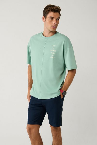 Avva Ανδρικό Water Green 100% Cotton Crew Neck Βαμβακερό μπλουζάκι με στάμπα A41y1378