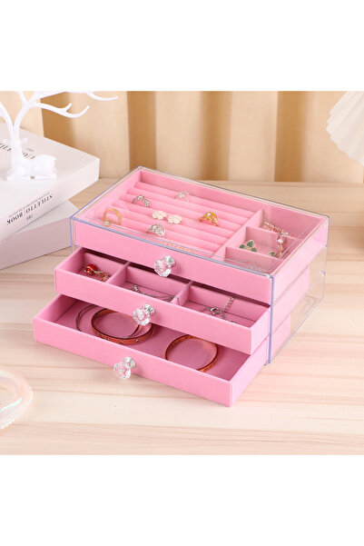 İsdeksan صندوق مجوهرات 3 أدراج، حامل مجوهرات، منظم مجوهرات، منظم، خزانة مجوهرات