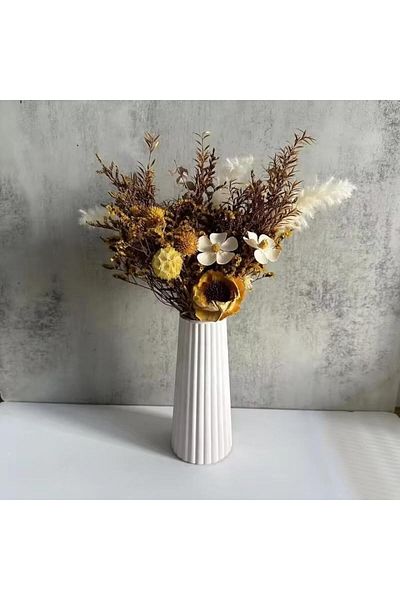 starnewstore Vază de flori din ceramică cu dungi albe elegante pentru decorare - modele de vază minimaliste și elegante