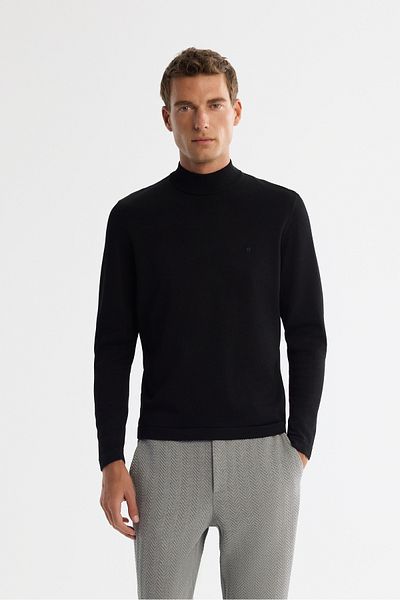 Avva Men's Black Half Turtleneck Rayon Knitwear Sweater A42Y5100