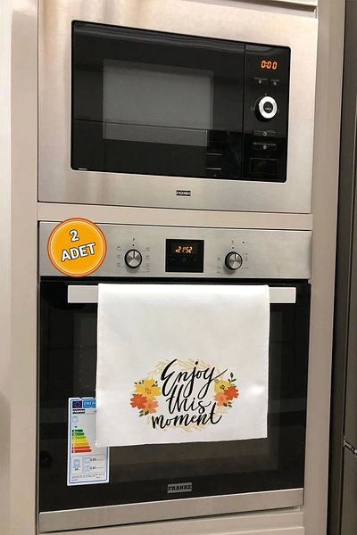 Valerine Life Enjoy This Moment Kitchen Drying Oven White Hand Towel 100% Cotton 35X50Cm 2 Pieces