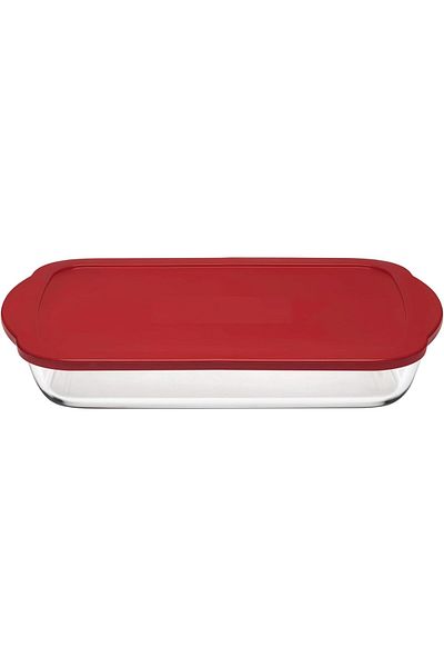 STOREMAX Ezg Borcam Rectangular Storage Container with Red Lid, 3.85 L