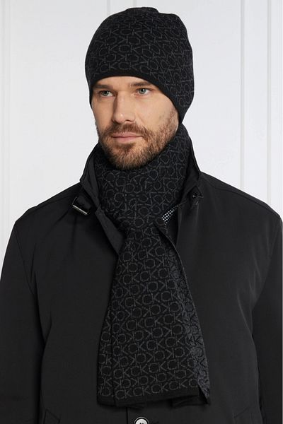 Calvin Klein Men's Scarf and Beanie Set Ck Monogram Scarf+Beanie K50K511026
