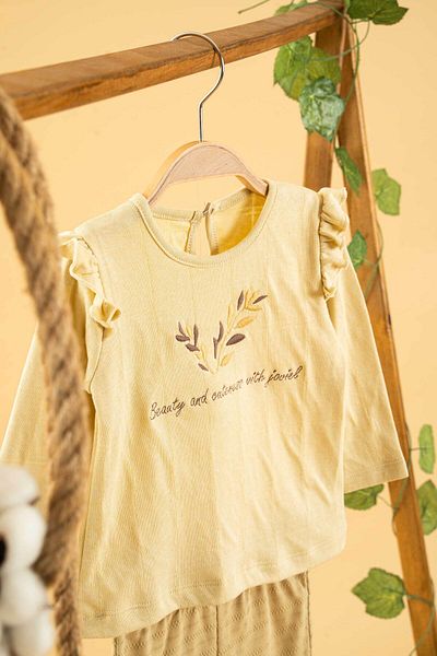 bombe Girl Boy Baby Kids Cream Set of 2 Natural Cotton Embroidered Trendy Fashion Top and Bottom Set