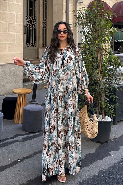 ASEDE 100% Viscose Bohemian Alaçatı Dress Buttoned Viscose Dress Suitable for Hijab